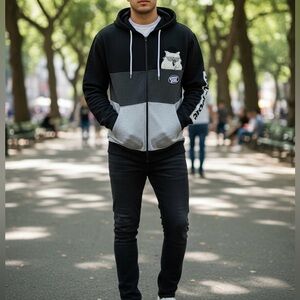 Southpole Tootsie Roll Colorblock Sweatshirt Hoodie Gray and Black, Medium New